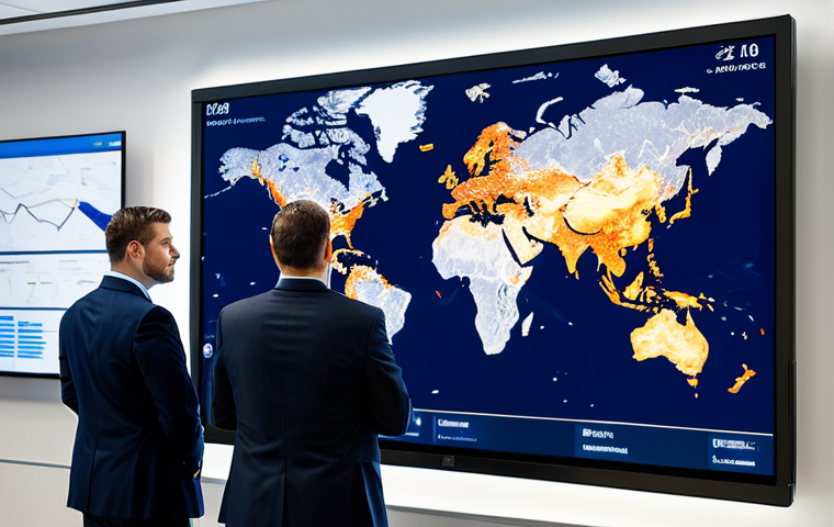 A diverse group of professional supply chain managers in modern, modest business suits, gathered around a large interactive screen in a high-tech logistics control center. The screen displays a complex global map with interconnected routes, some showing subtle indications of disruption like a red alert or a paused ship icon, emphasizing resilience and adaptability. The atmosphere is focused and analytical. Professional photography, high-resolution, sharp focus, vibrant lighting. fully clothed, appropriate attire, modest clothing, safe for work, appropriate content, professional, perfect anatomy, correct proportions, natural pose, well-formed hands, proper finger count, natural body proportions.